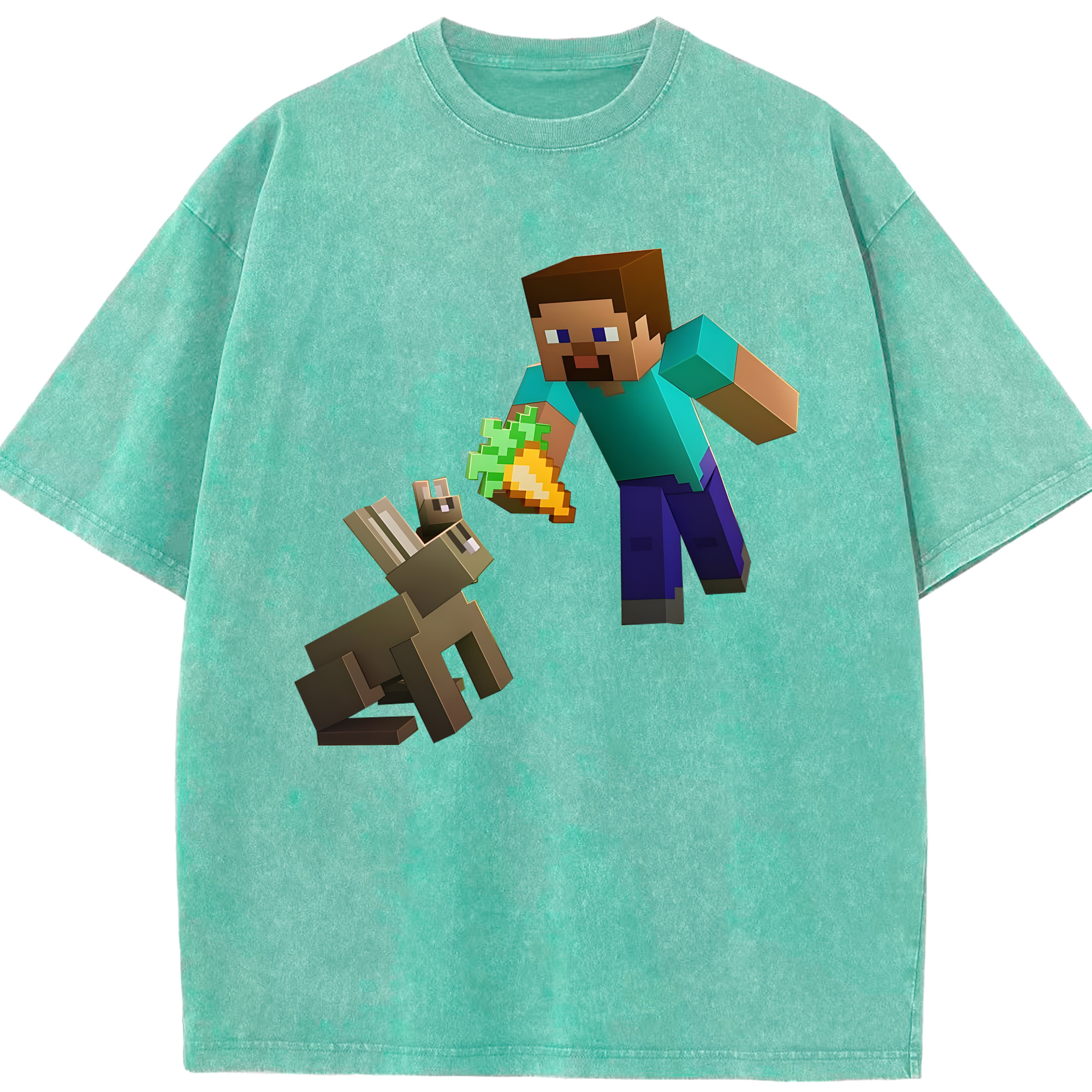 （画像用） マインクラフト ブロックの世界 Minecraft MC Block world 綿100% ヴィンテージ風 半袖Tシャツ（フロントプリント）